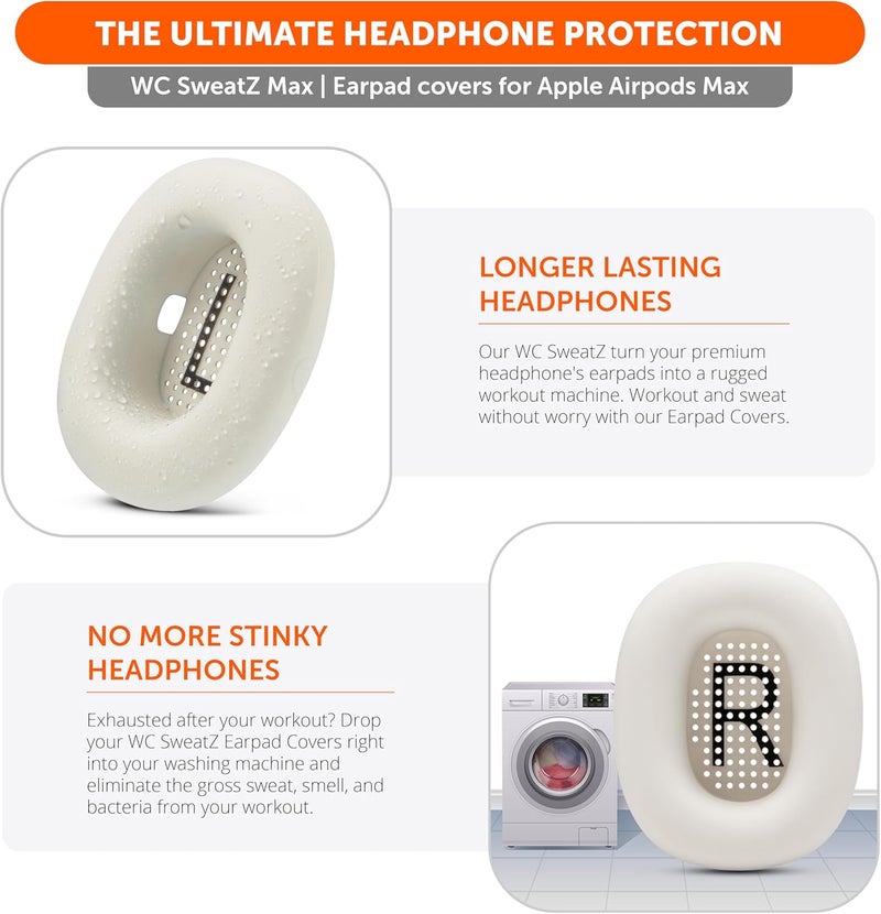 WC SweatZ Max - Patented Protective Earpad Covers for Airpods Max Made by Wicked Cushions | Sweatproof & Easily Washable | Full Earpad Sweat Protection | Starlight - Image 2